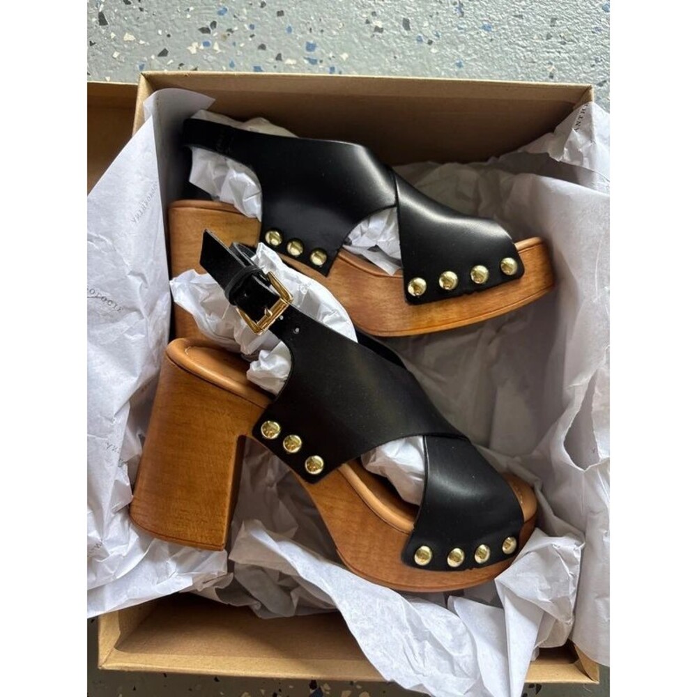 Anthropologie Studded Leather Wooden Heel Platform Sandals $180